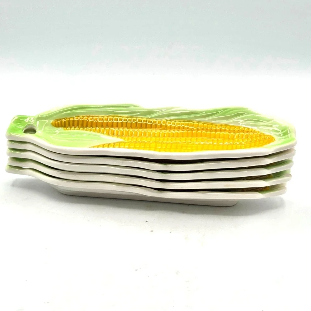 Vintage Corn on the Cob Serving Dishes Plates Holders Ceramic Set of 5 JAPAN